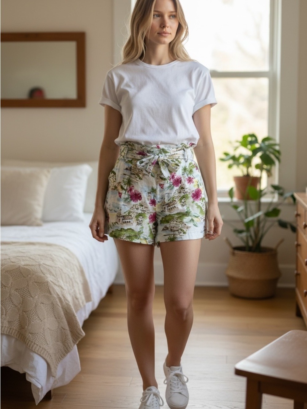 Cynthia Rowley Linen Graphic Amalfi Italy Floral Print Women’s Shorts Size L